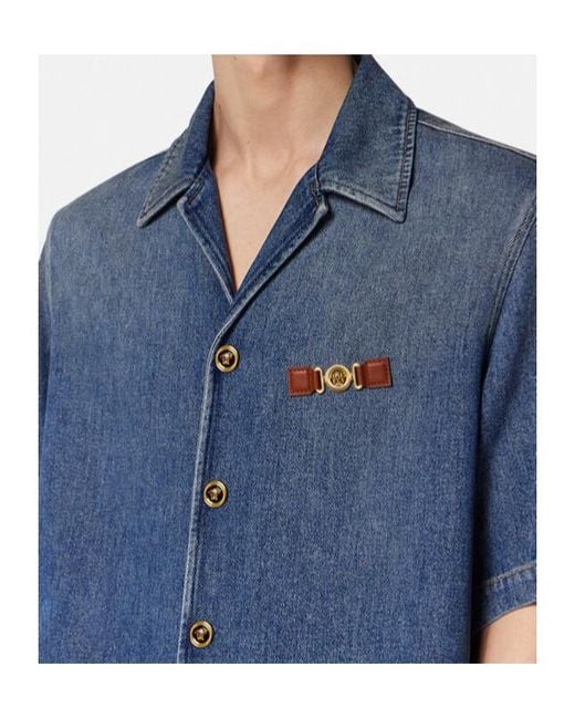 Versace Blue Short-Sleeved Denim Shirt for men