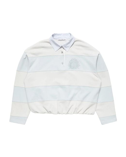 Acne White Striped Polo Sweatshirt