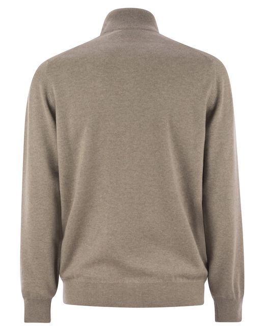 Brunello Cucinelli Brown High-Necked Cashmere Cardigan With Zip for men