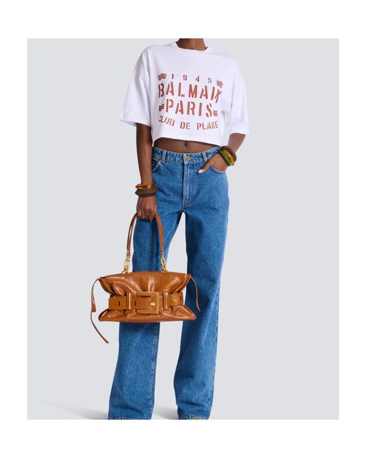Balmain White Plage Cropped Logo T-Shirt
