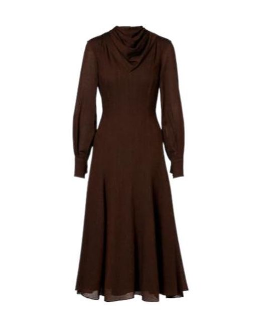 Emilia Wickstead Brown Avara Draped Wool Twill Midi Dress