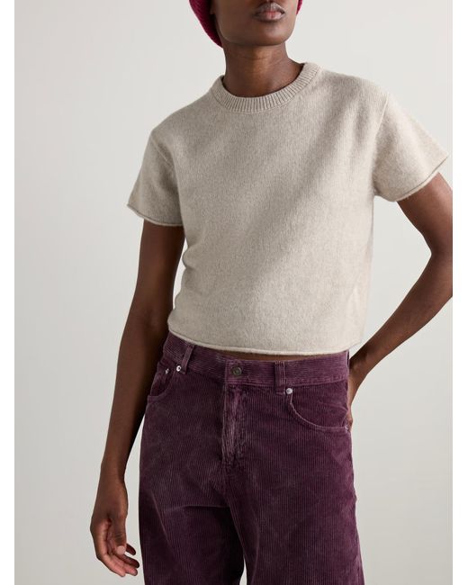 The Elder Statesman White Short-Sleeved Cashmere Sweater