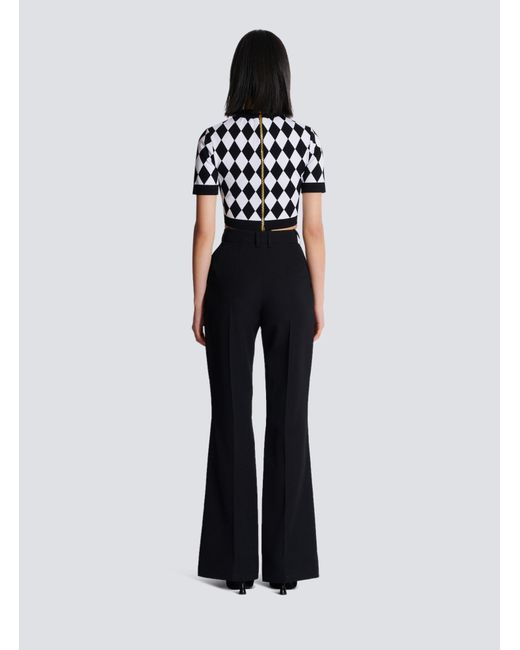 Balmain Black Buttoned Diamond Crop Top