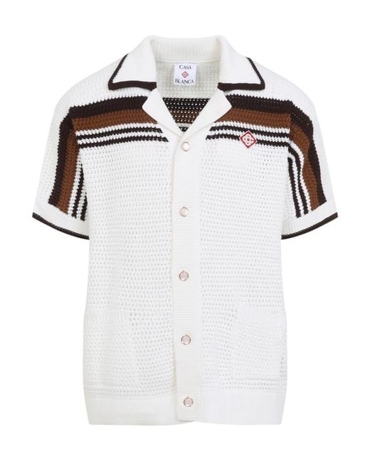 Casablanca White Crochet Stripe Short-Sleeve Shirt for men