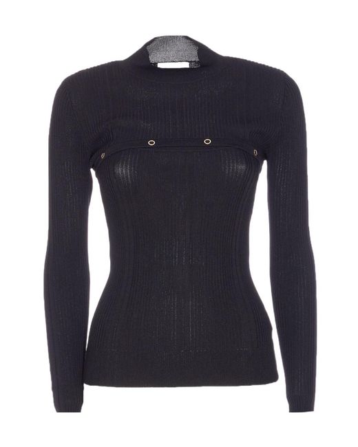 Patrizia Pepe Blue Button-Detail High-Neck Knitwear