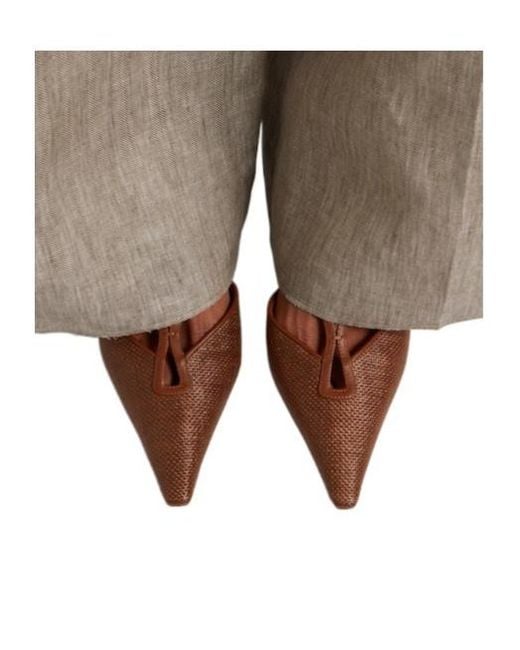 Max Mara Brown Leather-Trimmed Slingback Pumps