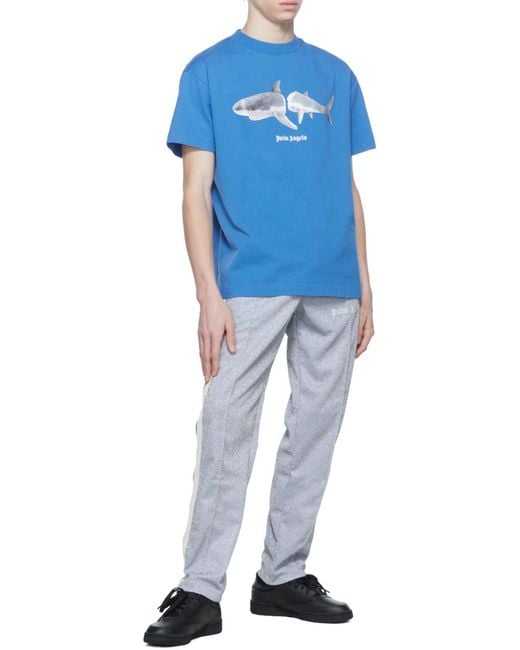 Palm Angels Blue Metallic Logo-Embroidered Track Pants for men