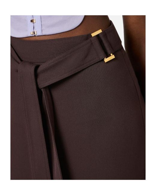 Elisabetta Franchi Brown Tied Waist Zip-Detailed Midi Skirt
