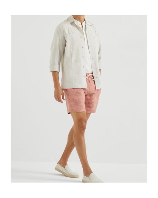 Brunello Cucinelli Red Printed Swim Shorts for men