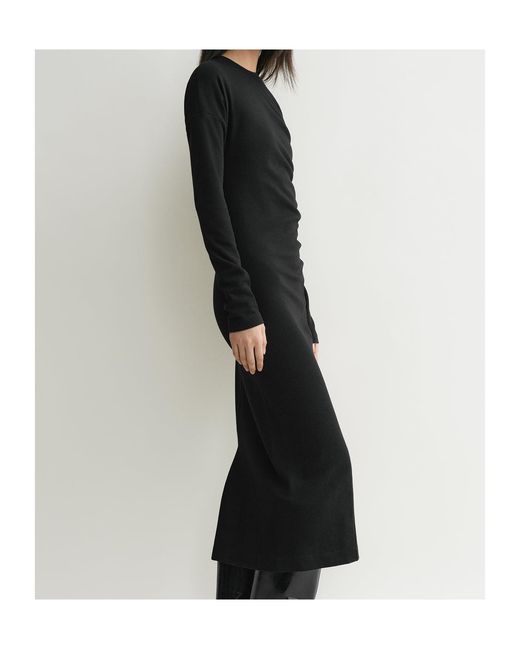 Totême Black Totême Twist-Detailed Crewneck Midi Dress