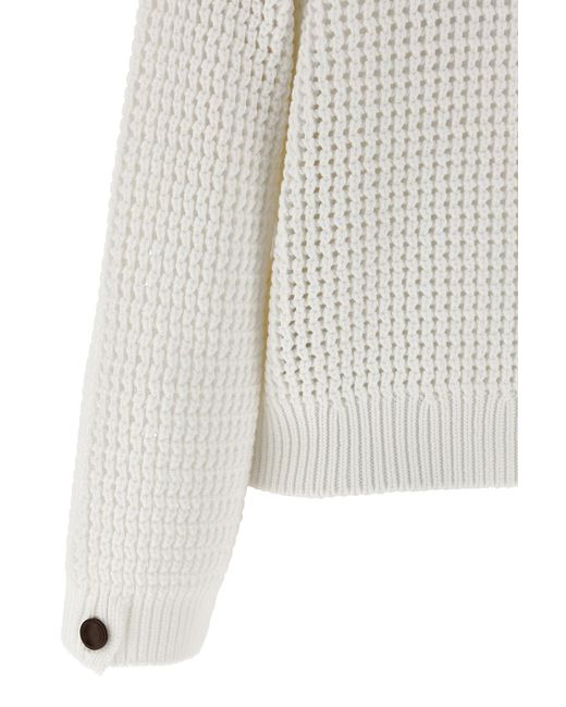Brunello Cucinelli White V-Neck Knitted Sweater