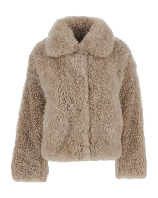 Yves Salomon Brown Long-Haired Cropped Coat