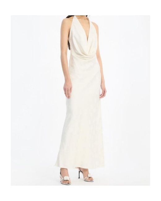 ROTATE BIRGER CHRISTENSEN White Satin Halterneck Maxi Dress