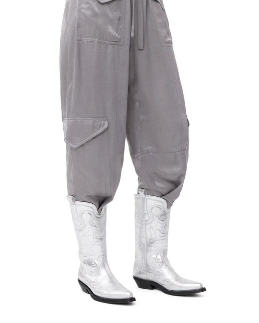 Ganni White Mid Shaft Embroidered Western Boots