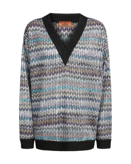 Missoni Gray Sequin Embellished Oversized V-Neck Jumper