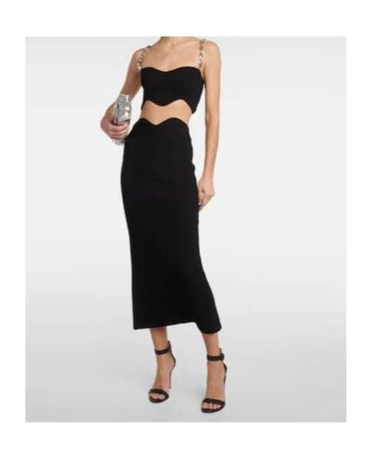 Galvan Black Marina Wave Crop Top And Midi Skirt Set