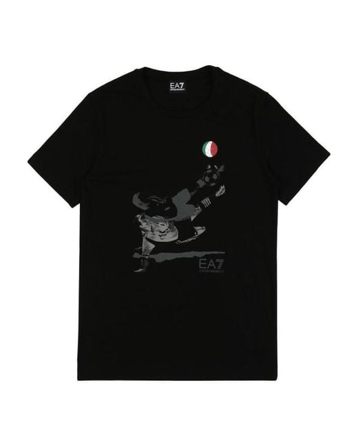 EA7 Black Logo T-Shirt With Round Neck for men