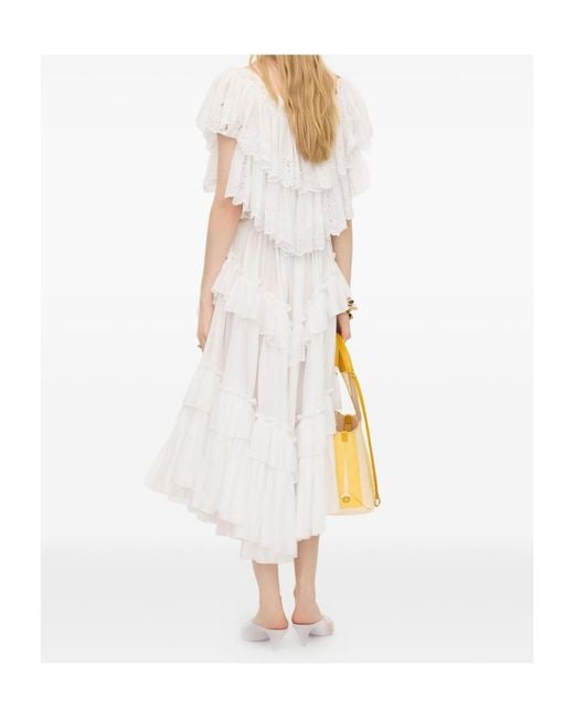 Chloé White Chloé Layered Ruffled Midi Skirt