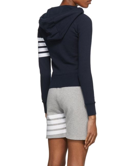 Thom Browne Blue 4-Bar Striped Zip-Up Hoodie