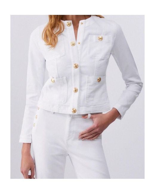 Liu Jo White Buttoned Crewneck Denim Jacket