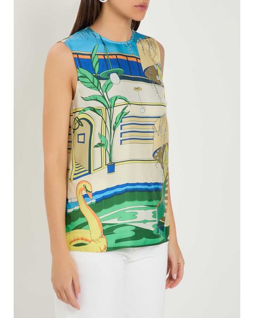 Tory Burch Green Printed Silk Top