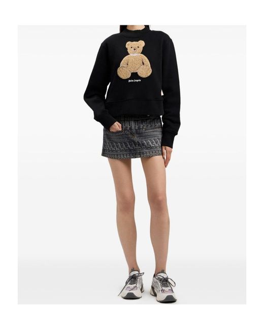 Palm Angels Black Bear Printed Crewneck Sweatshirt