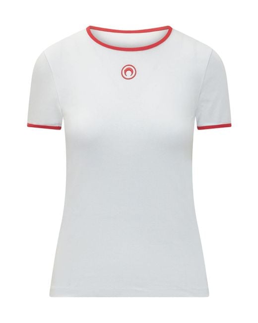 MARINE SERRE White Logo Detailed Crewneck T-Shirt