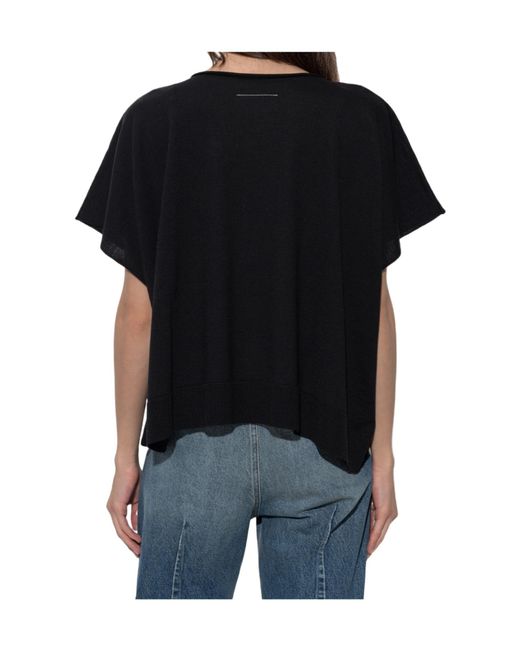 MM6 by Maison Margiela Black Logo Printed Oversized Top
