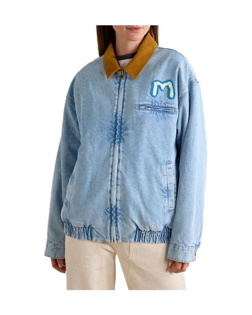 Mother Blue Corduroy-Trimmed Appliquéd Denim Jacket