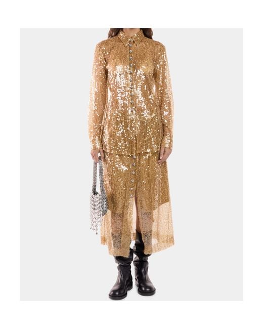 Rabanne Natural Sequin-Embroidered Skirt
