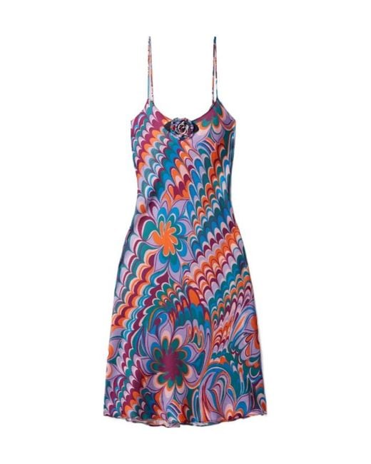 Rodarte Blue Embellished Printed Woven Dress