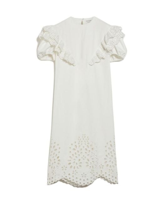Sportmax White Open-Knit Shift Midi Dress