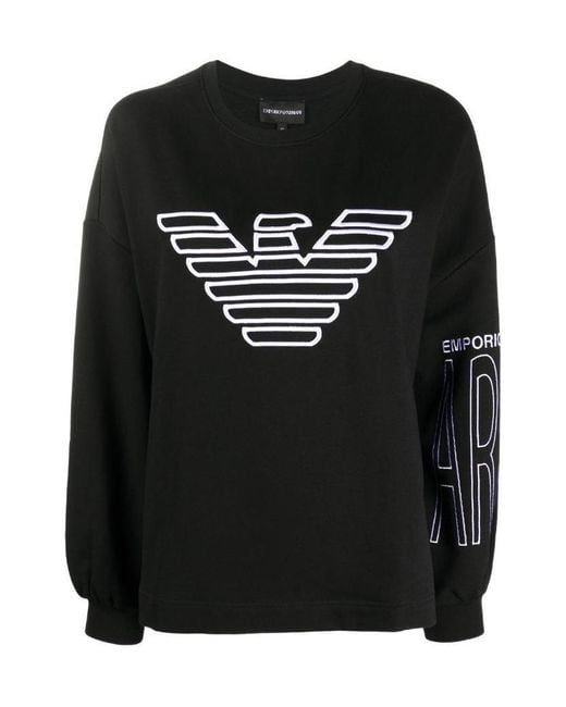 Emporio Armani Black Logo Embroidered Round Neck Sweater
