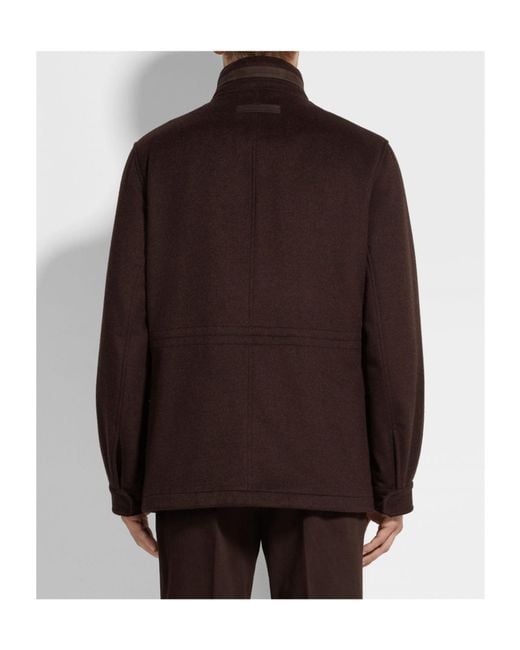 Zegna Brown Cashmere High-Neck Jacket for men