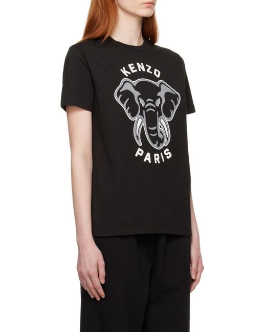 KENZO Black Loose-Fit Varsity Jungle Elephant T-Shirt