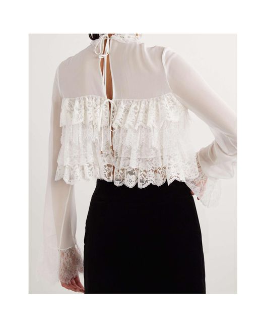 Chloé White Long-Sleeved Lace Shirt