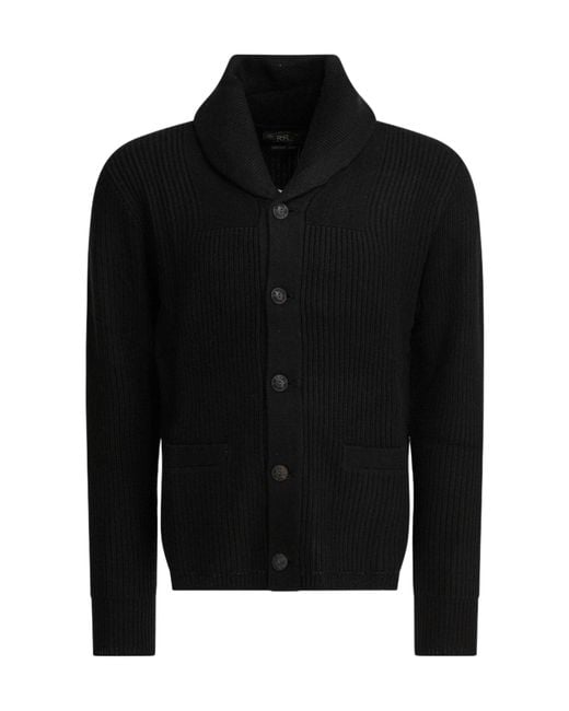 RRL Black Ralph Lauren Shawl Collar Cardigan for men