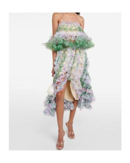 SUSAN FANG Green Embellished Tulle Crop Top