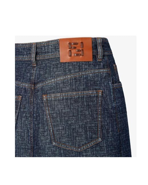 Fendi Blue Ff Jacquard Denim Midi Skirt
