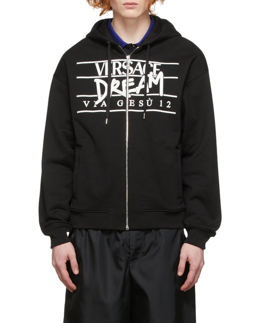 Versace Black Logo-Print Hoodie for men