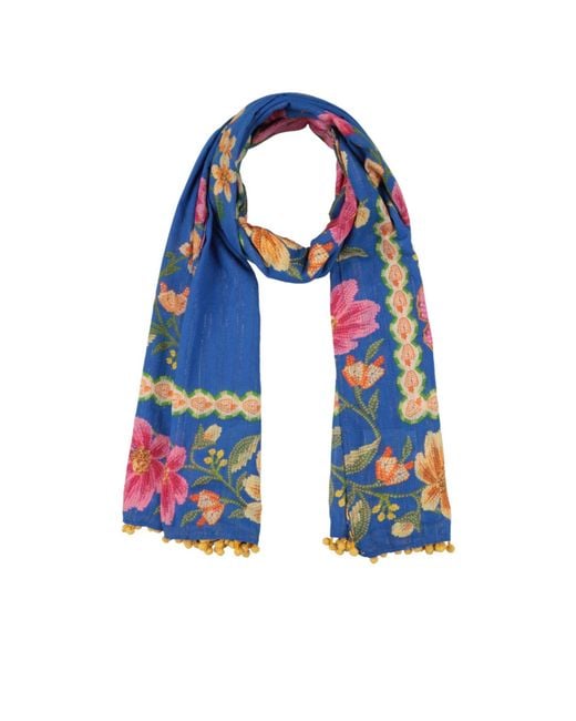 Farm Rio Blue Metallic Floral Scarf