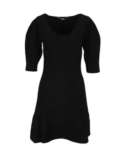 Stella McCartney Black Scoop-Neck Puff-Sleeve Knitted Dress