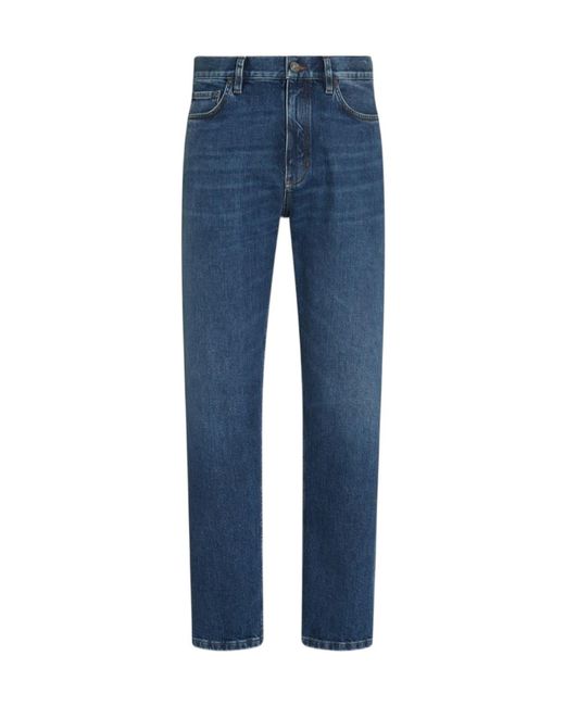 Zegna Blue Logo Patch Straight-Leg Jeans for men