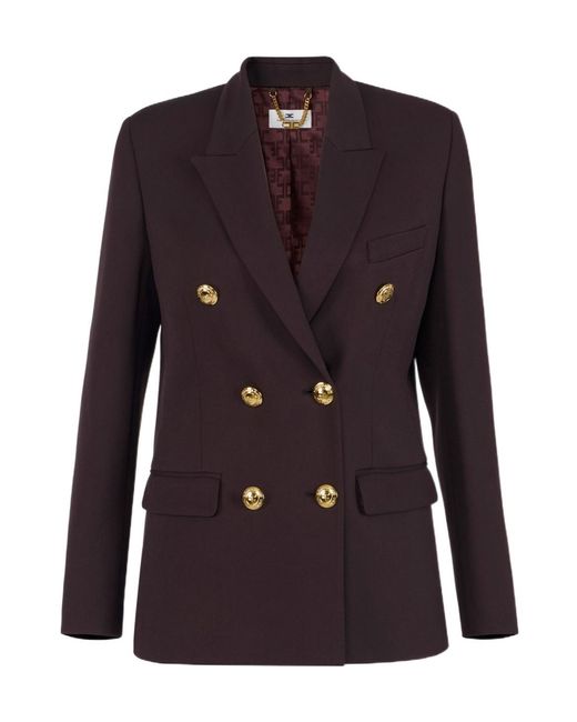 Elisabetta Franchi Blue Gabardine Double-Breasted Jacket