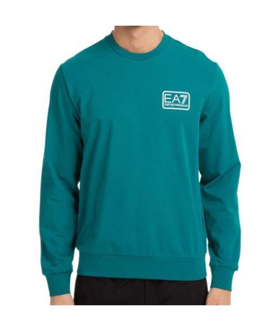 EA7 Blue Logo Round-Necked Sweater for men