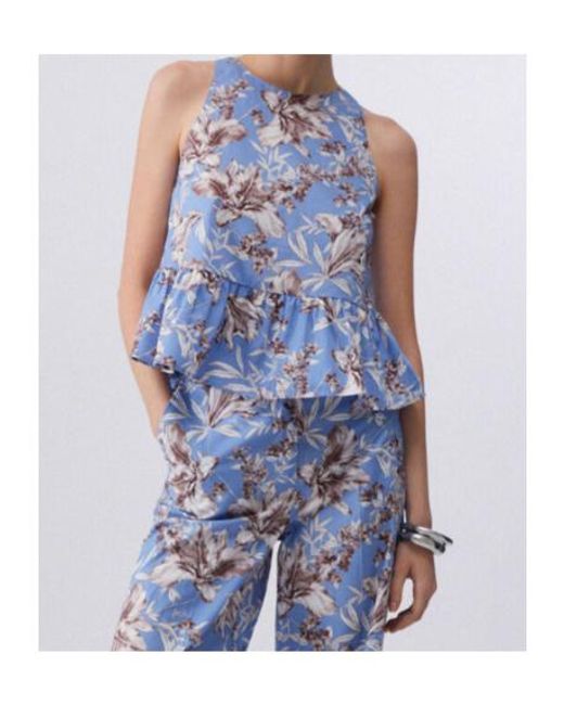 Liu Jo Blue Bow-Back Peplum Sleeveless Top