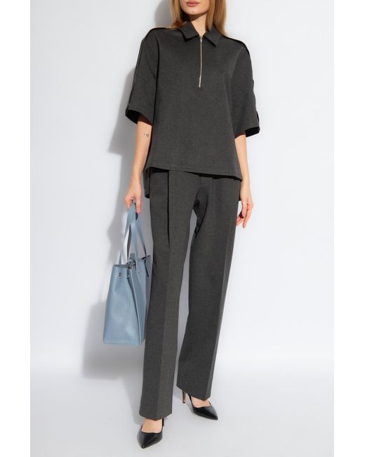 Victoria Beckham Black Pointed-Collar Mélange Jersey Top