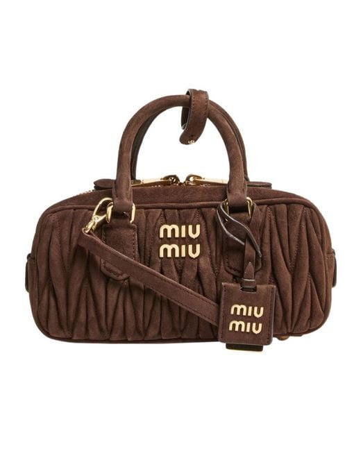 Miu Miu Brown Small Quilted Suede Arcadie Bag