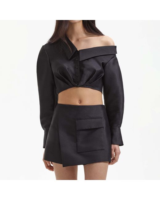 Self-Portrait Black Overlapping-Panel Crepe Mini Shorts