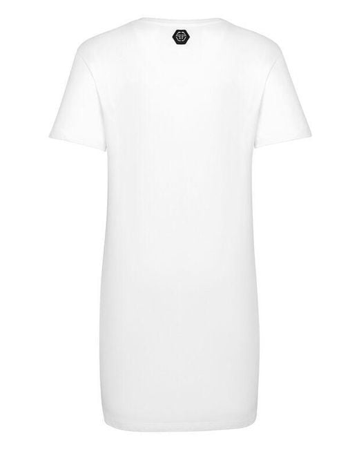 Philipp Plein White Logo Details T-Shirt Dress